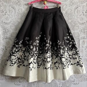 White House Black Market Black and White Floral Circle Skirt